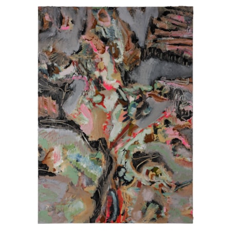 large abstract textured oil painting in black pink mint teal and grey